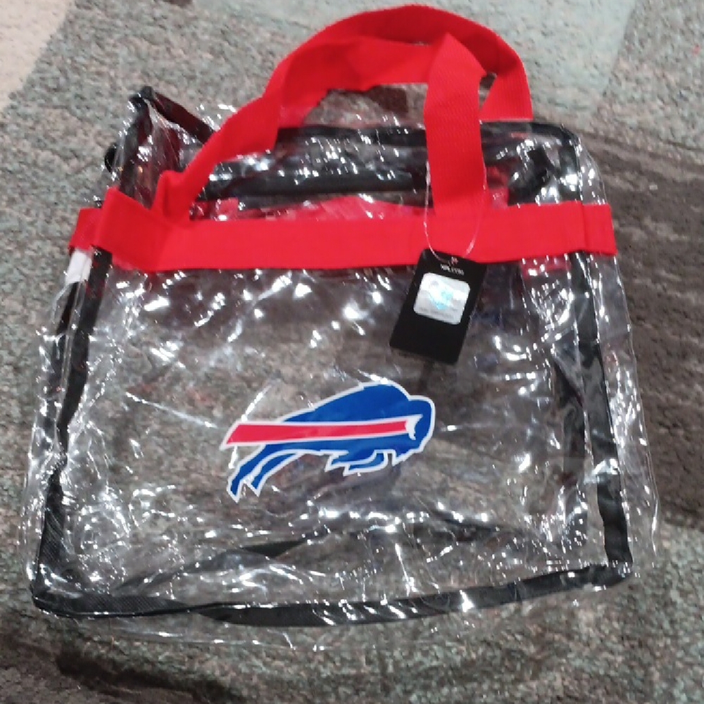 Clear Tote Bag with Red Handles and Buffalo Logo